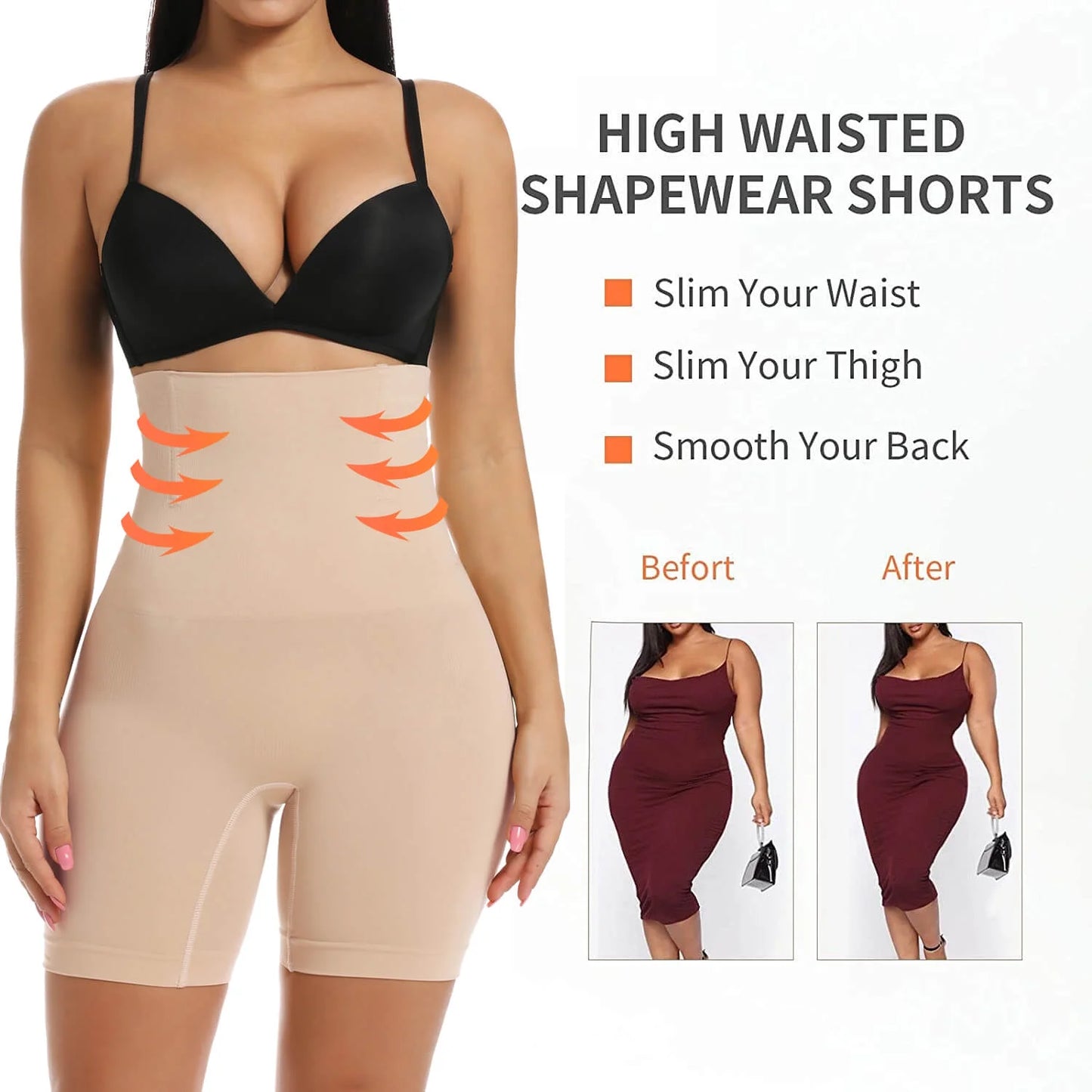 2 Packs Tummy Control Shapewear Shorts Faja Body Shaper for Women High-Waisted Thigh Slimming